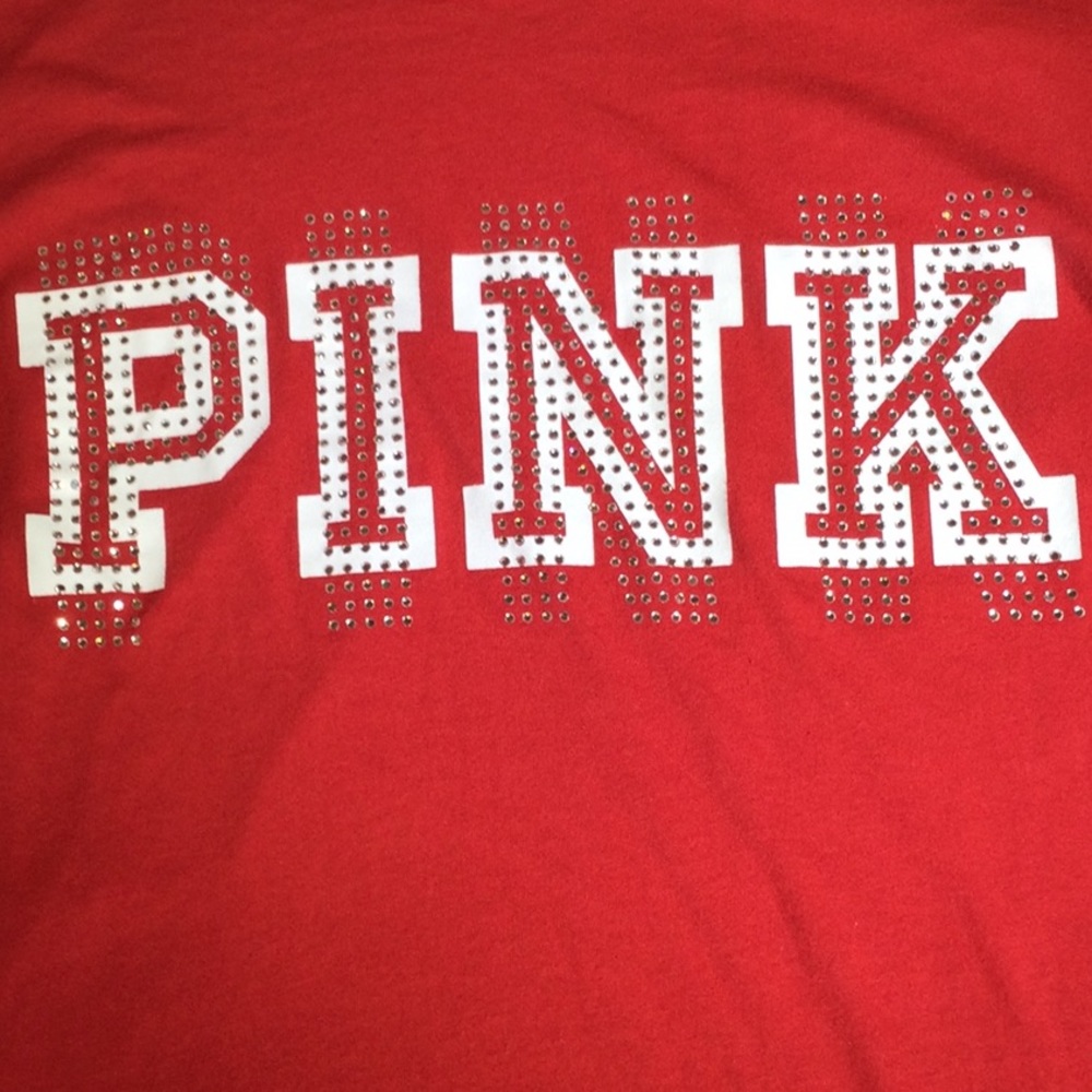 Pink Red Long Sleeve Tee  Embellishment Red & White Women's Small - Picture 7 of 7